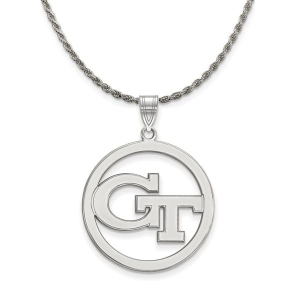 Sterling Silver Georgia Technology Large Circle Necklace,...